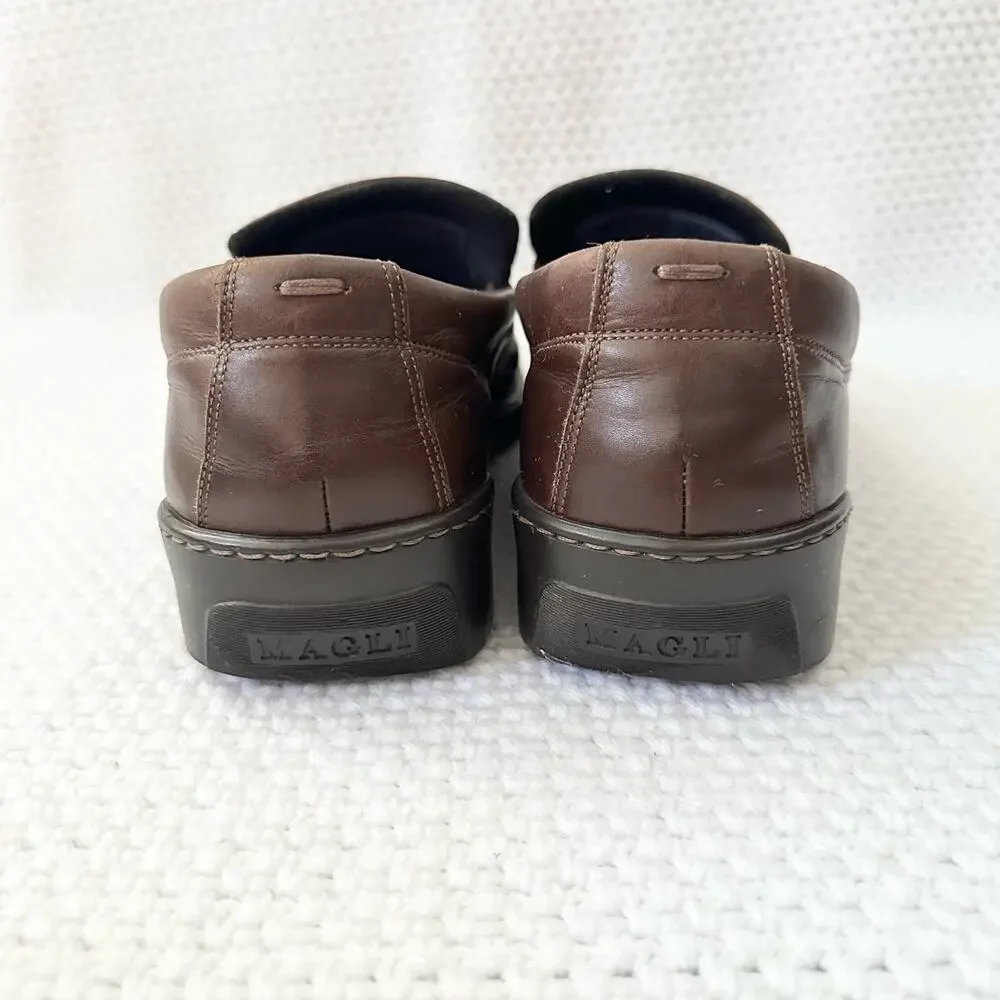 Bruno Magli Chocolate Brown Leather Bryant Slip On Loafer Casual Shoes 9 Men